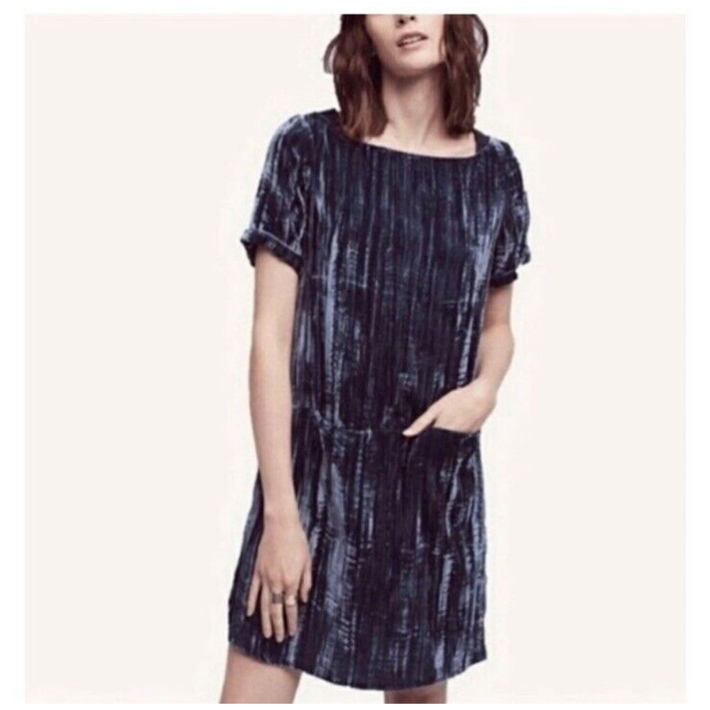 ANTHROPOLOGIE Floreat Women’s Small Navy Blue Crinkle Velvet Tunic Shift Dress